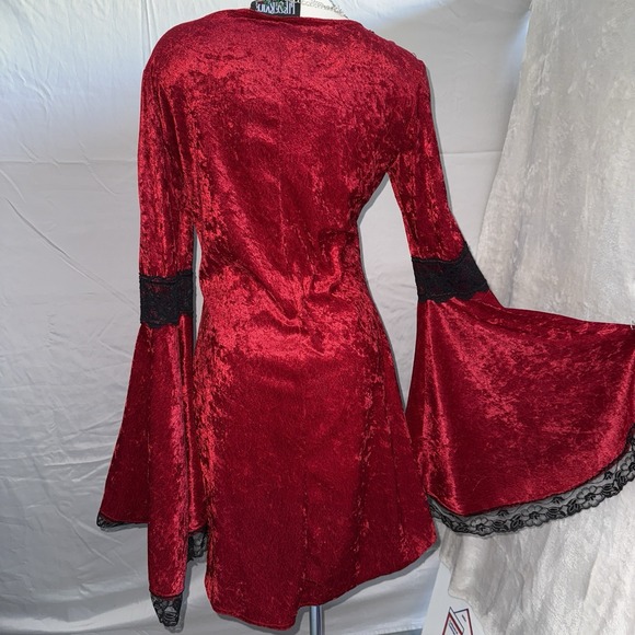 Lip Service Dress Women Large Velvet Lace Goth Renaissance Witch Vampy 90s Bell - Picture 8 of 15